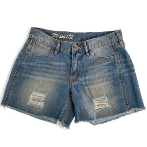 🔥MADEWELL Mid-Rise Whiskered Distressed Raw Hem Denim‎ Shorts Women's Size 26